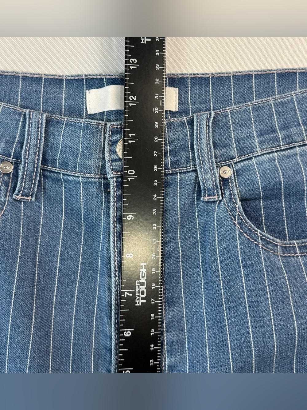 KanCan Pinstripe Flare Jeans Size 9/28 High Rise Blue Denim Bell Bottoms - Picture 7 of 10